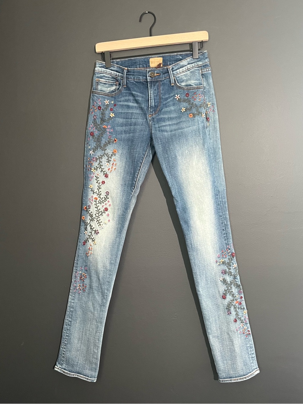 Driftwood Kelly Floral Embroidered Low Rise Jeans Size 26 Y2K Boho
